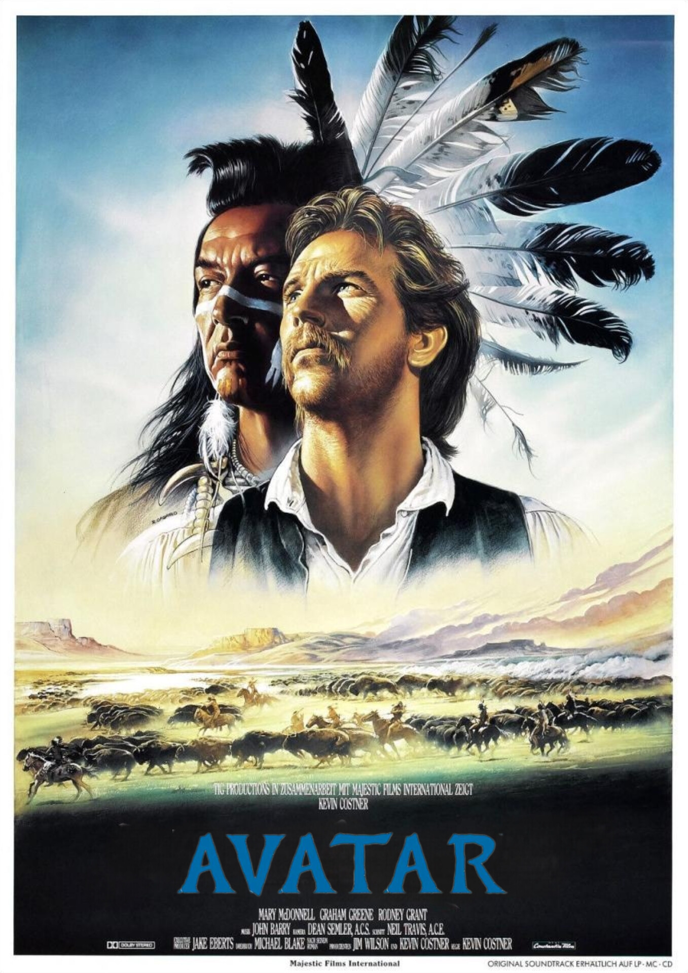 Movie Poster of the film Dancing With Wolves, the film's title is exchanged with the title Avatar