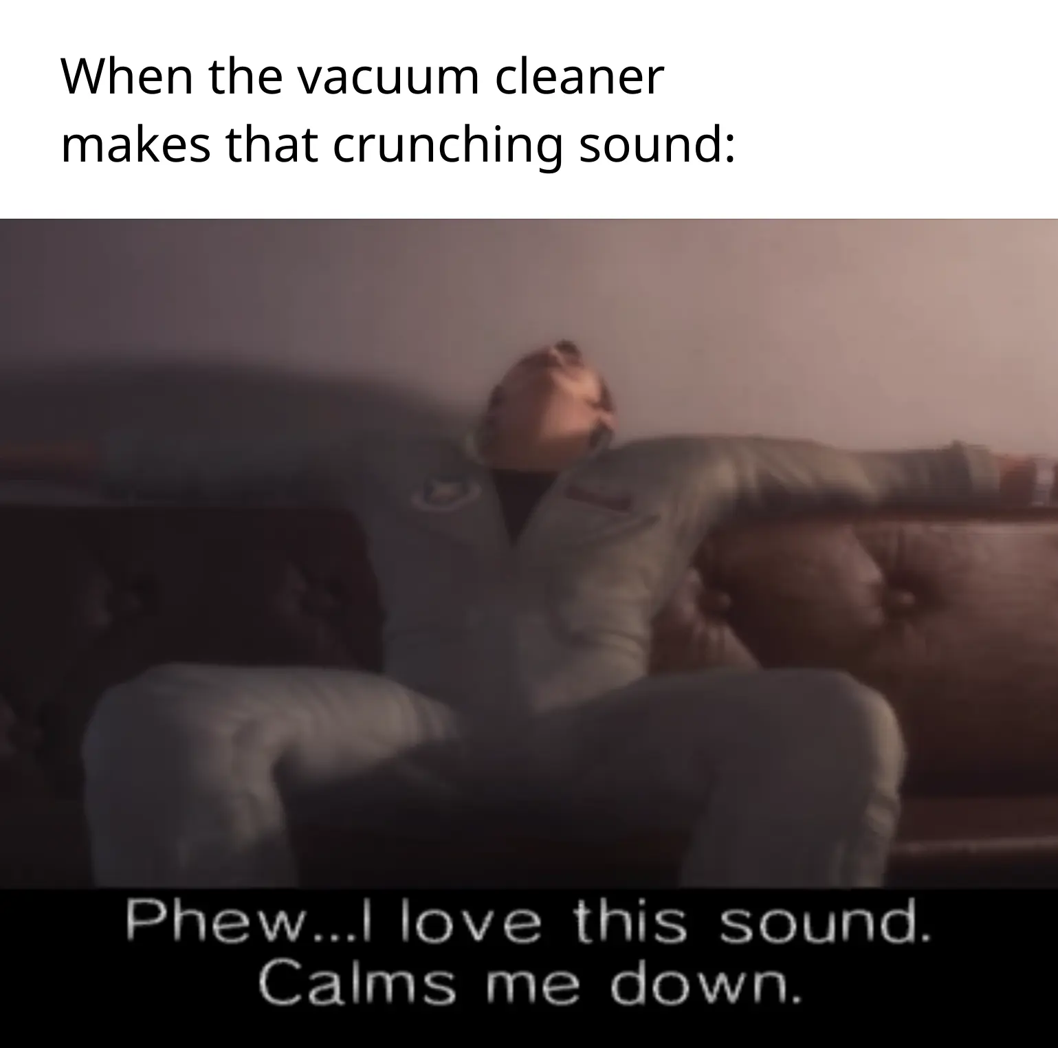 When the vacuum cleaner makes that crunching sound: (image below) Phew... I love this sound. Calms me down.
