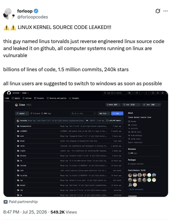 Linux source code leaked