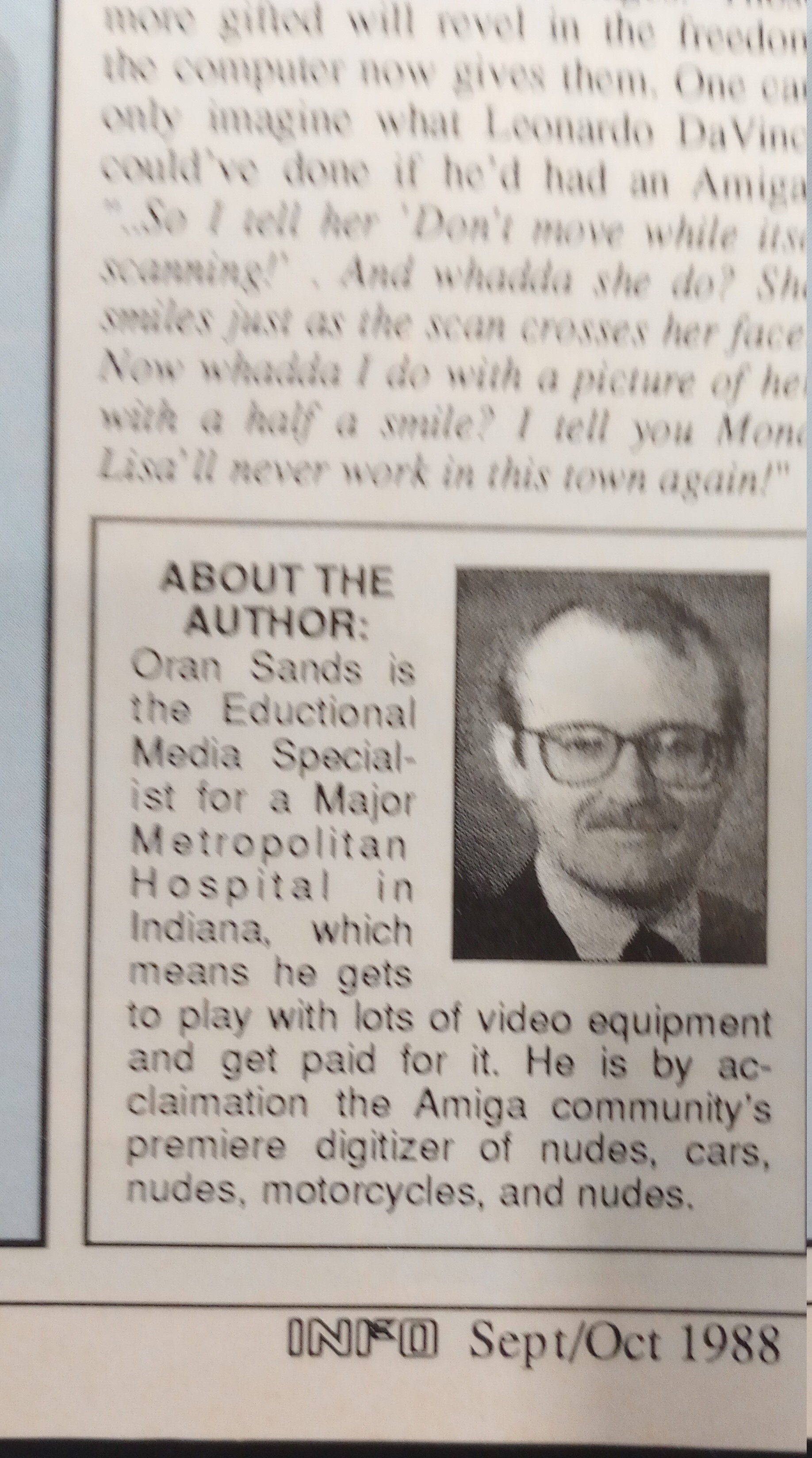 About the author bit from INFO magazine Sept/Oct 1988