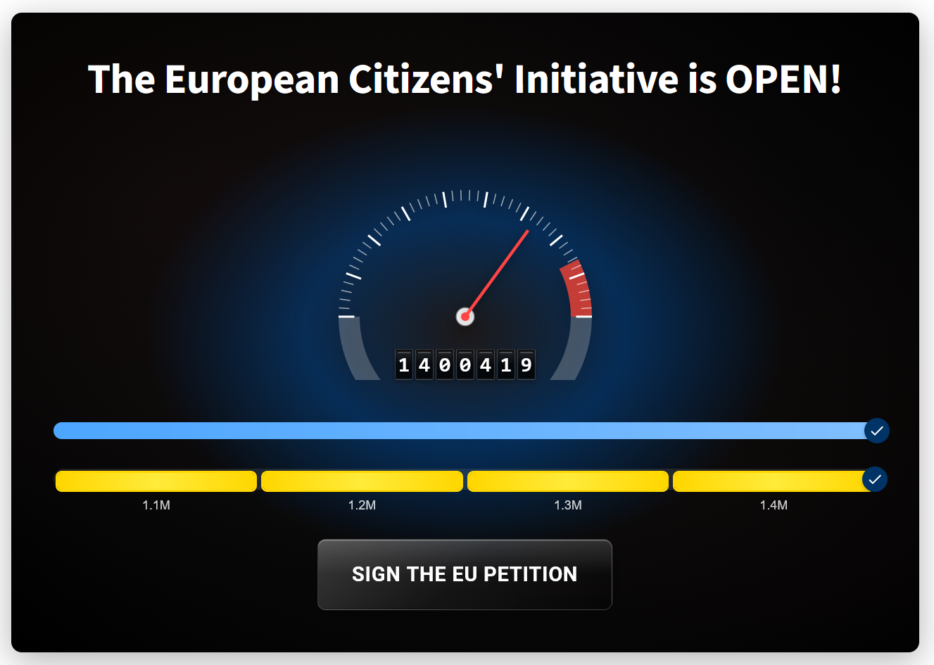 Picture showing 1.4 million signatures from the site